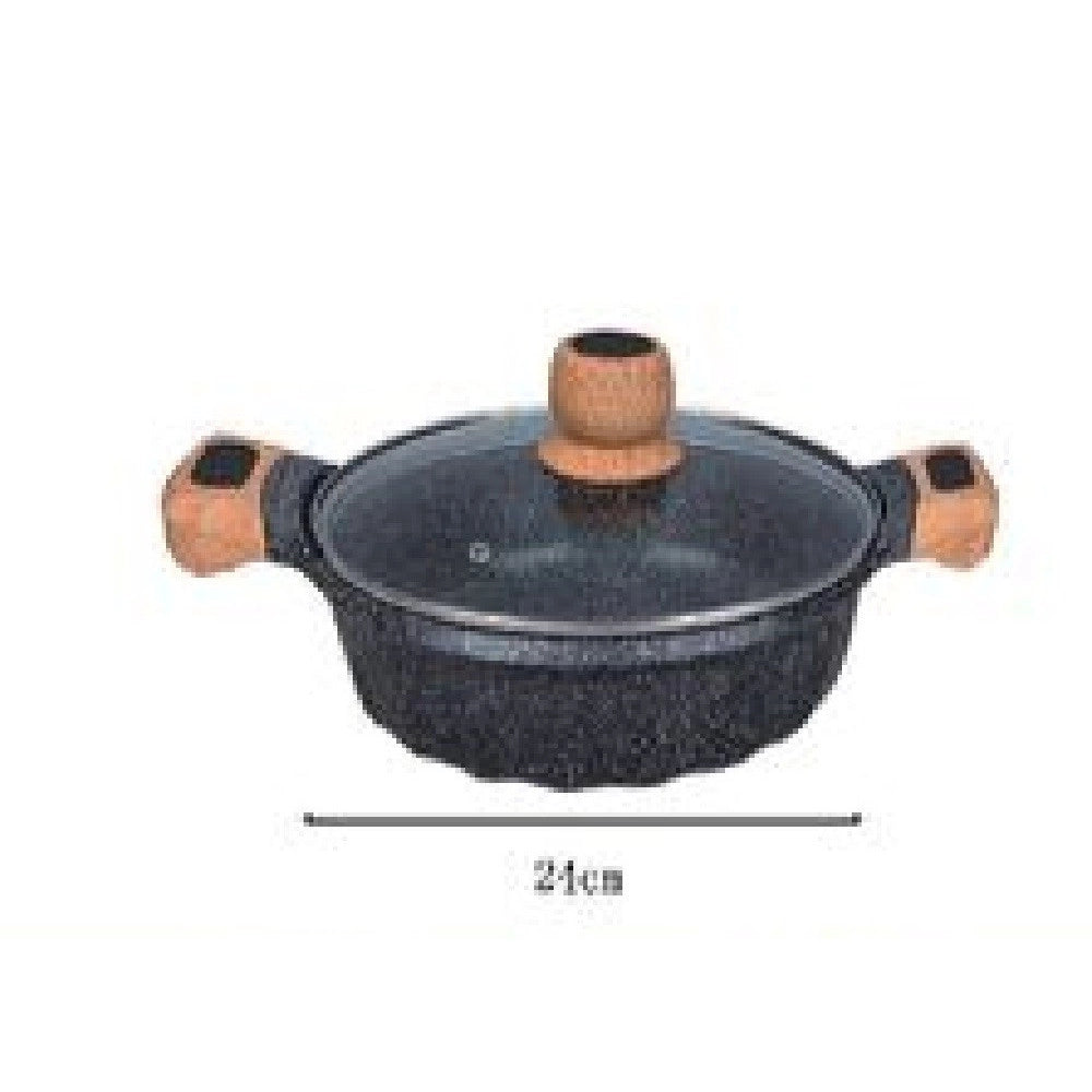 Trade Shop - Pentola Tegame Per Zuppa Rivestito Granito Con Coperchio Fondo Basso 24cm T-9480 -
