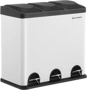 SONGMICS Pattumiera di 54L, Cestino di Spazzatura, a 3 Sezioni, con Pedale, Secchio Interni, 6 Etichetti per Smailtimento Facile, Bianco e Nero LTB54W