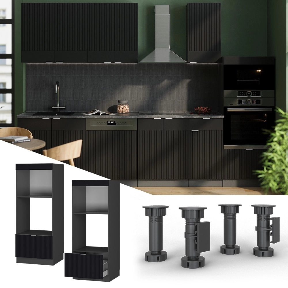 Mobile cucina microonde Fame-Line Nero rigato/Antracite 60 cm aperto Vicco
