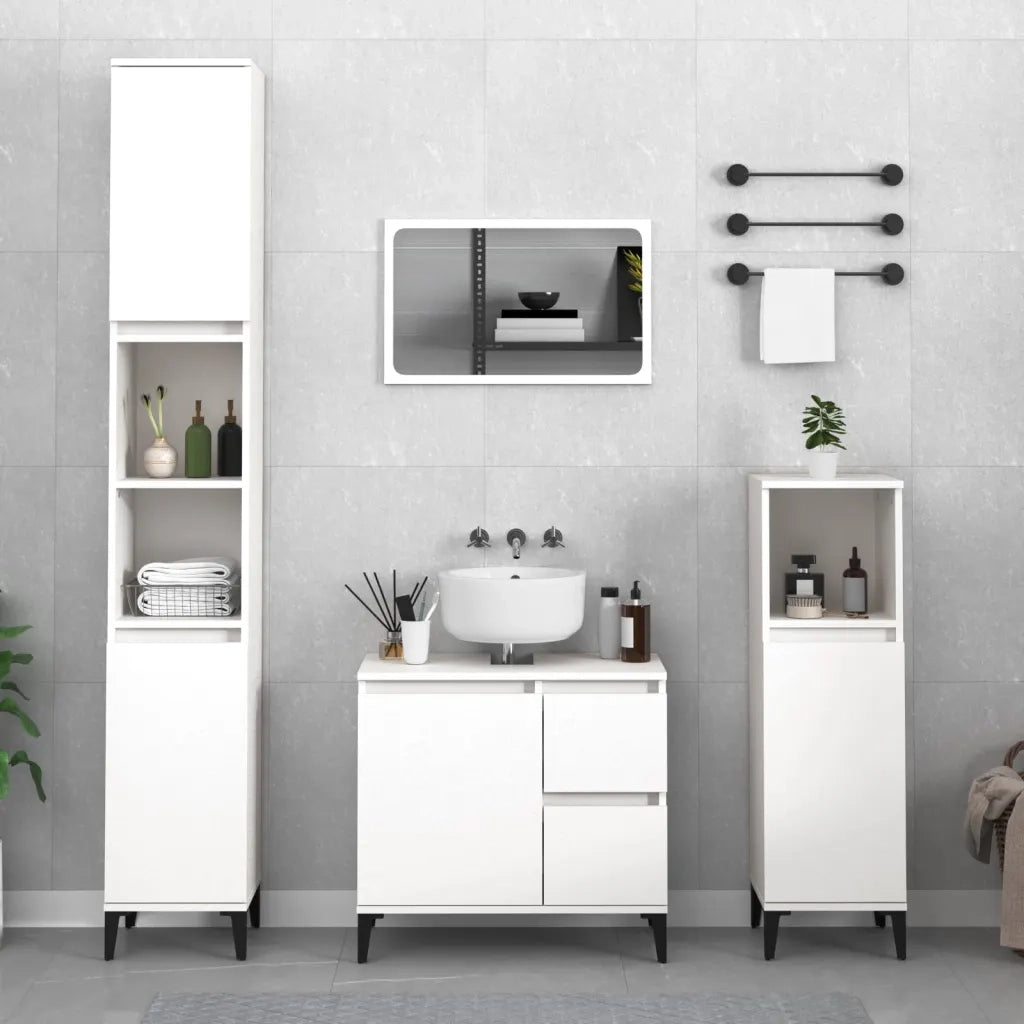 Armadietto da Bagno | Armadio da bagno Bianco 30x30x100 cm in Legno Multistrato