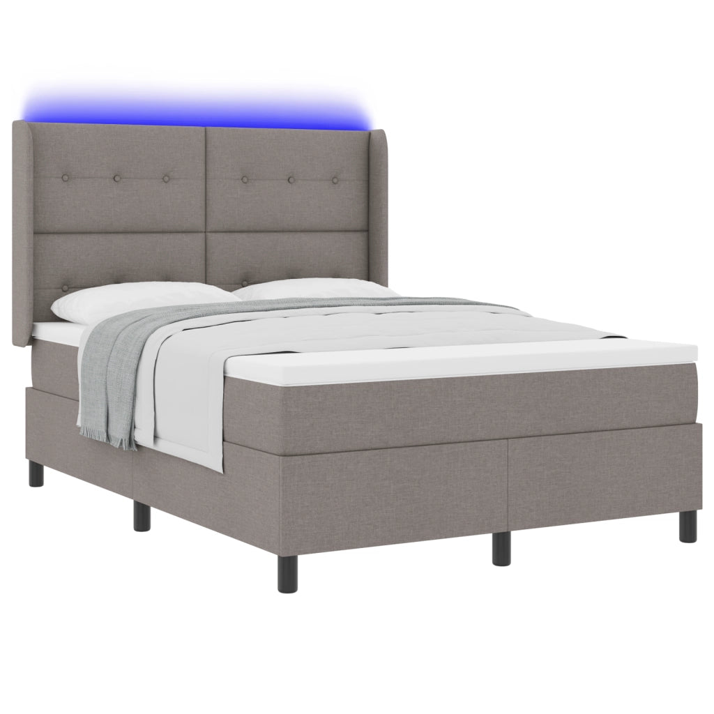 Letto Box Spring  con Materasso e LED in Tortora 140x190 cm Tessuto