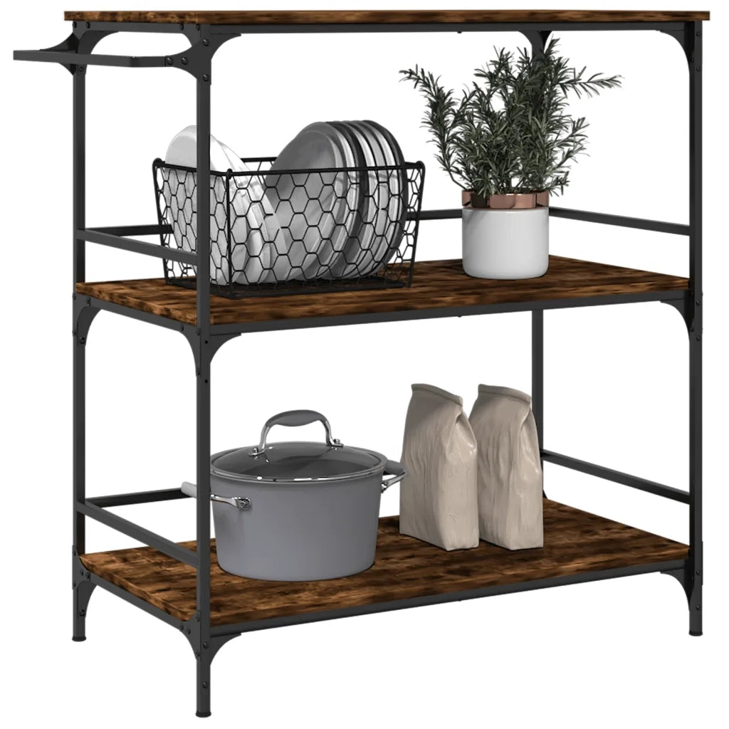 Carrello da Cucina-Scaffale per Cucina Rovere Fumo 100,5x50x105cm Legno Multistrato