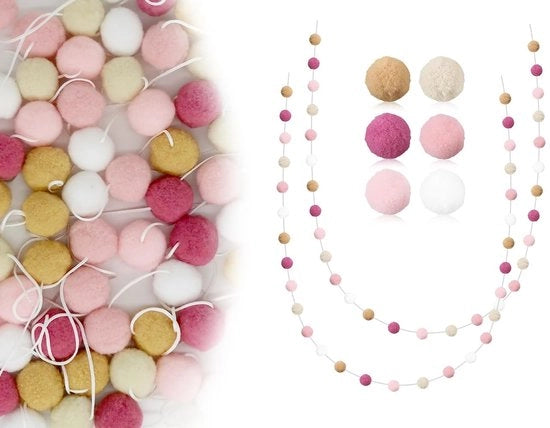 Set di palloni decorativi per bambini - 2 pezzi - slittino a palloni con fiocchi - decorazione per albero di Natale - 30 fiocchi rosa - lunghezza 2 metri - slittino decorativo