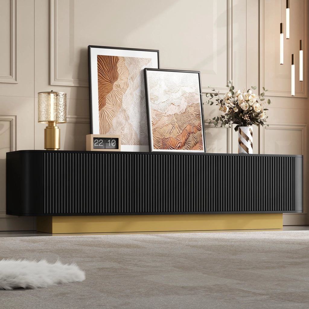 Mobile TV moderno 170 x 40;5 x 47 cm con 3 ante e gestione cavi; nero