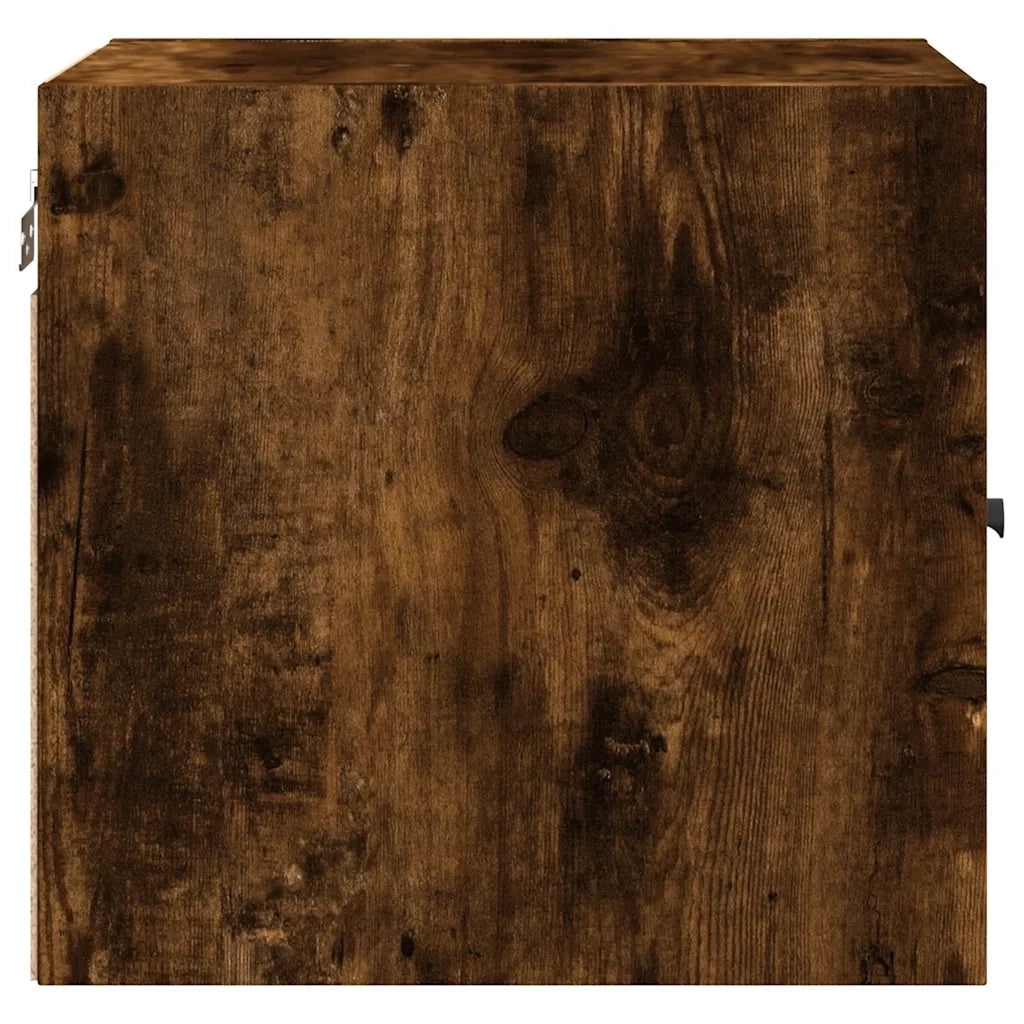 Comodino con Anta in Vetro-Tavolino da notte Rovere Fumo 35x37x35 cm