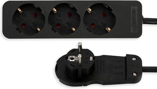 Scatola di alimentazione multipla - scatola di alimentazione 3-fuochi piana - cavo di alimentazione per mobili - 2 m max. 3680 W nero