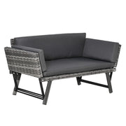 Divano da Giardino 2 Posti con Imbottitura e Braccioli Ribaltabili 129x63x67 cm in Rattan Grigio