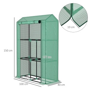 Serra da balcone con ripiani a 3 livelli e porta arrotolabile, struttura in acciaio, 100 x 40 x 150 cm