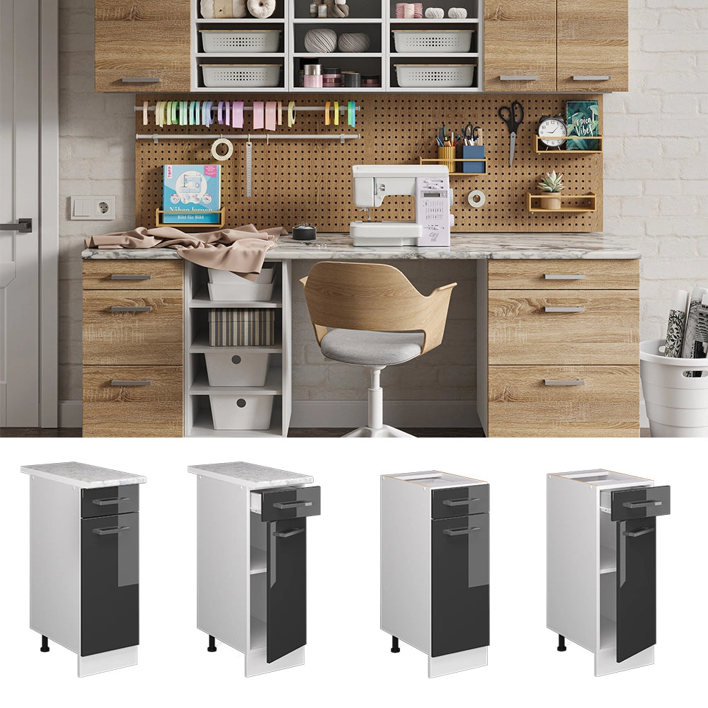 Vicco Base universale Antracite lucido 30 cm con cassetto, senza piano di lavoro