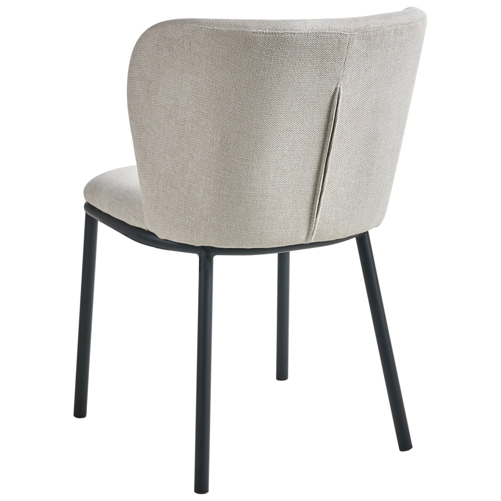 Set di 2 sedie da pranzo in tessuto Tappezzeria beige chiaro Gambe in metallo nero Design moderno e retrò