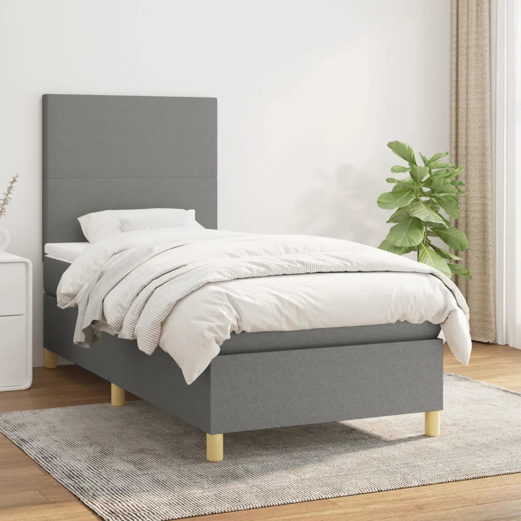Letto singolo | Letto per adulti | Giroletto a Molle con Materasso Grigio Scuro 90x200 cm Tessuto