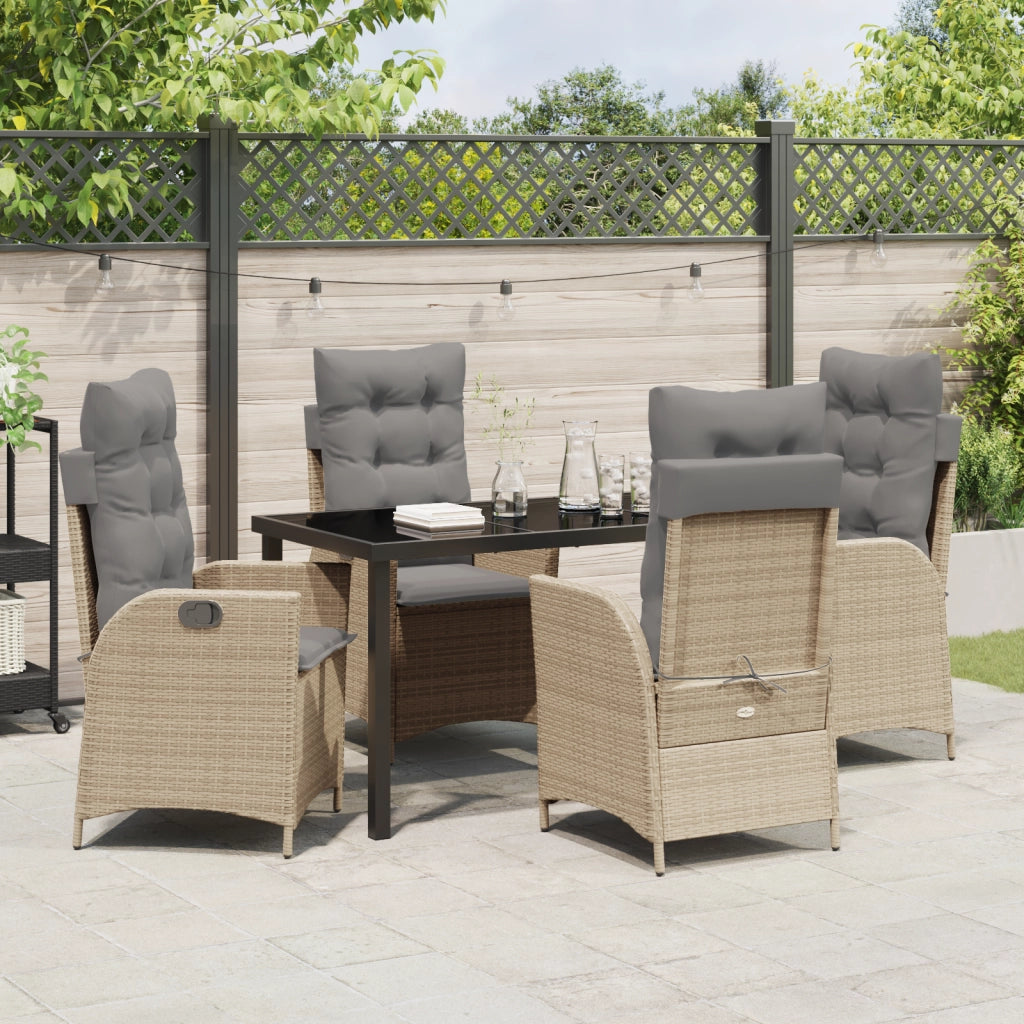 Set da Pranzo da Giardino 5 Pezzi con Cuscini Beige Rattan Polimerico