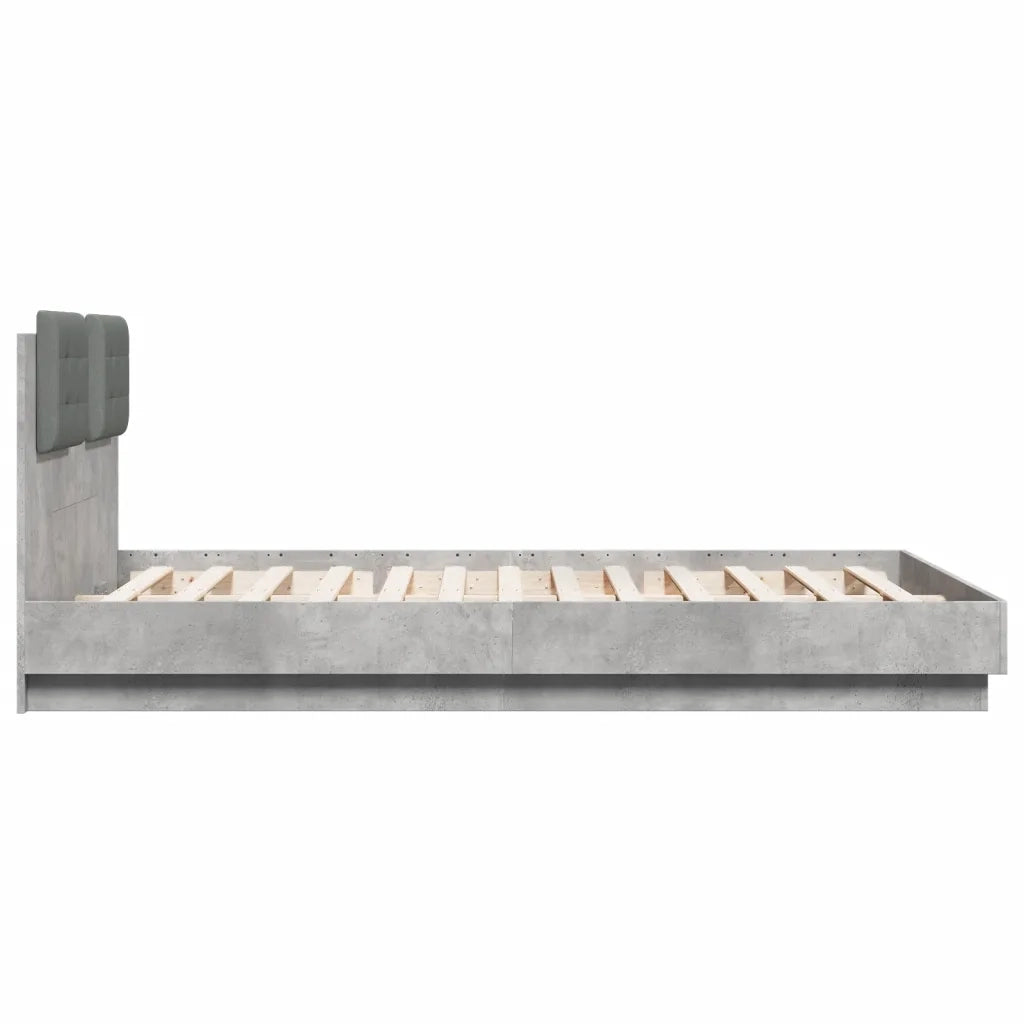 Letto matrimoniale | Letto per adulti | Giroletto con Testiera e LED Grigio Cemento 150x200 cm