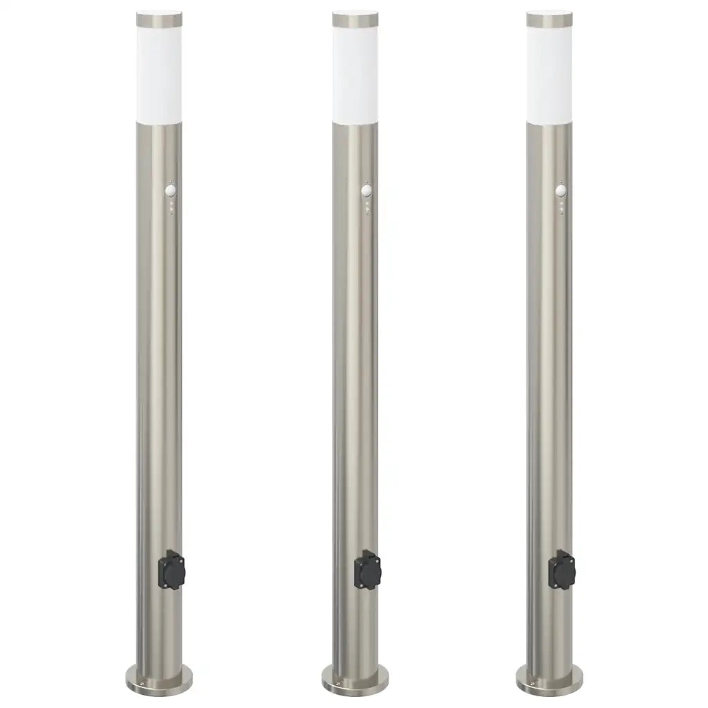 Lampioni a dissuasore con sensore e presa 3 pz 110 cm Acciaio Inox IP44 4006022
