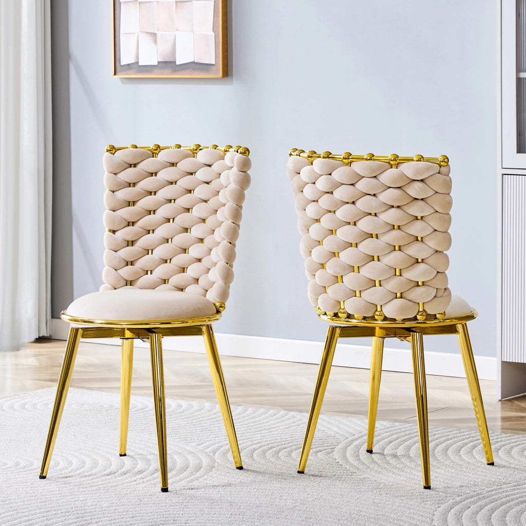 SEDIA Imbottita 62x58x51 cm in Velluto Beige con Gambe in Metallo