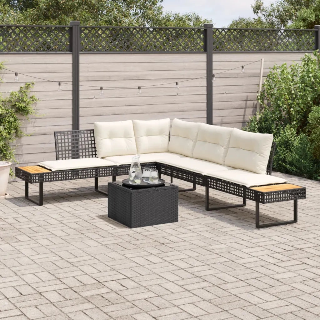 Set Divani da Giardino 2 pz | Set Salotto da Giardino con Cuscini Nero Polyrattan e Vetro