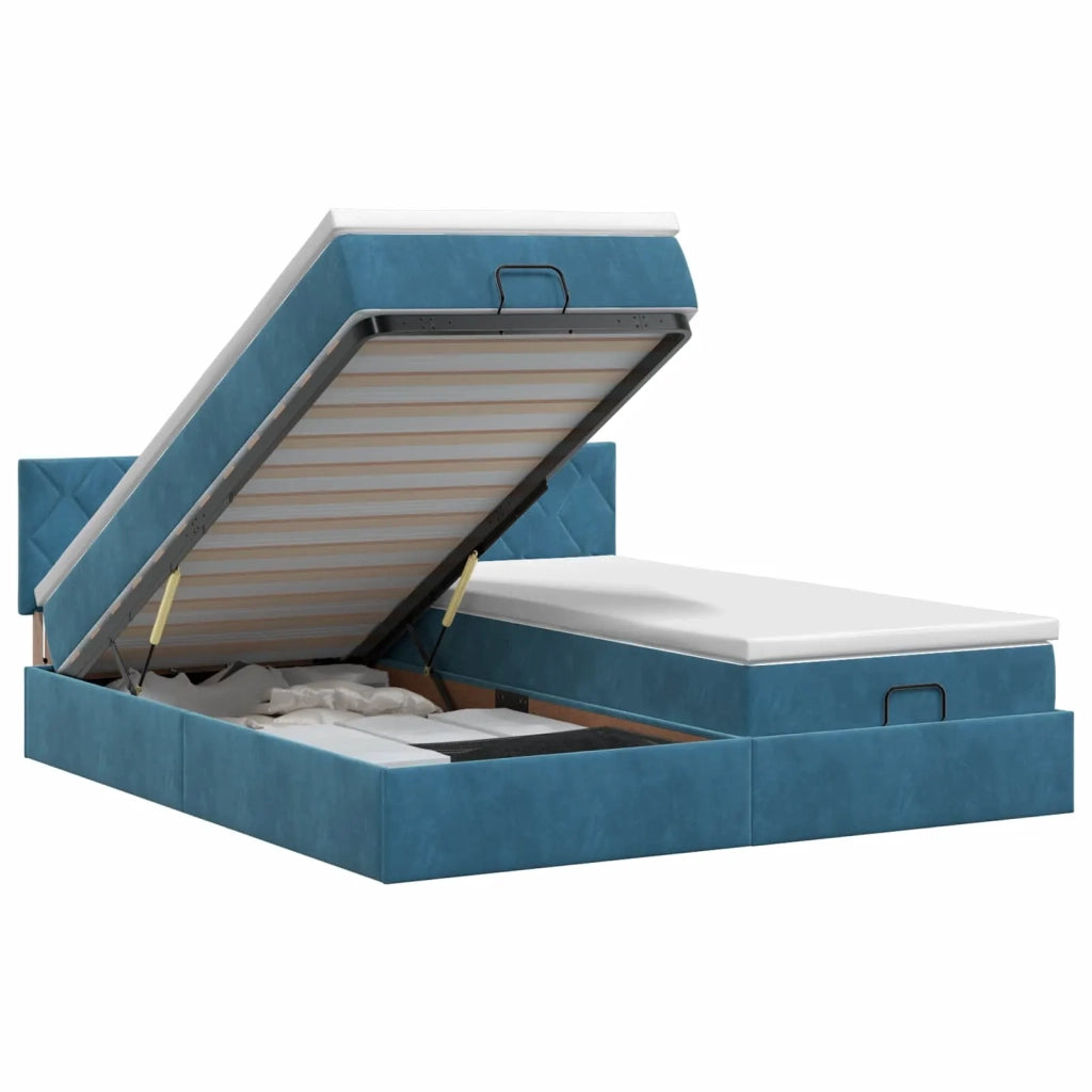 Letto ottomano con materasso 2 pz Blu Scuro Velluto 3456766