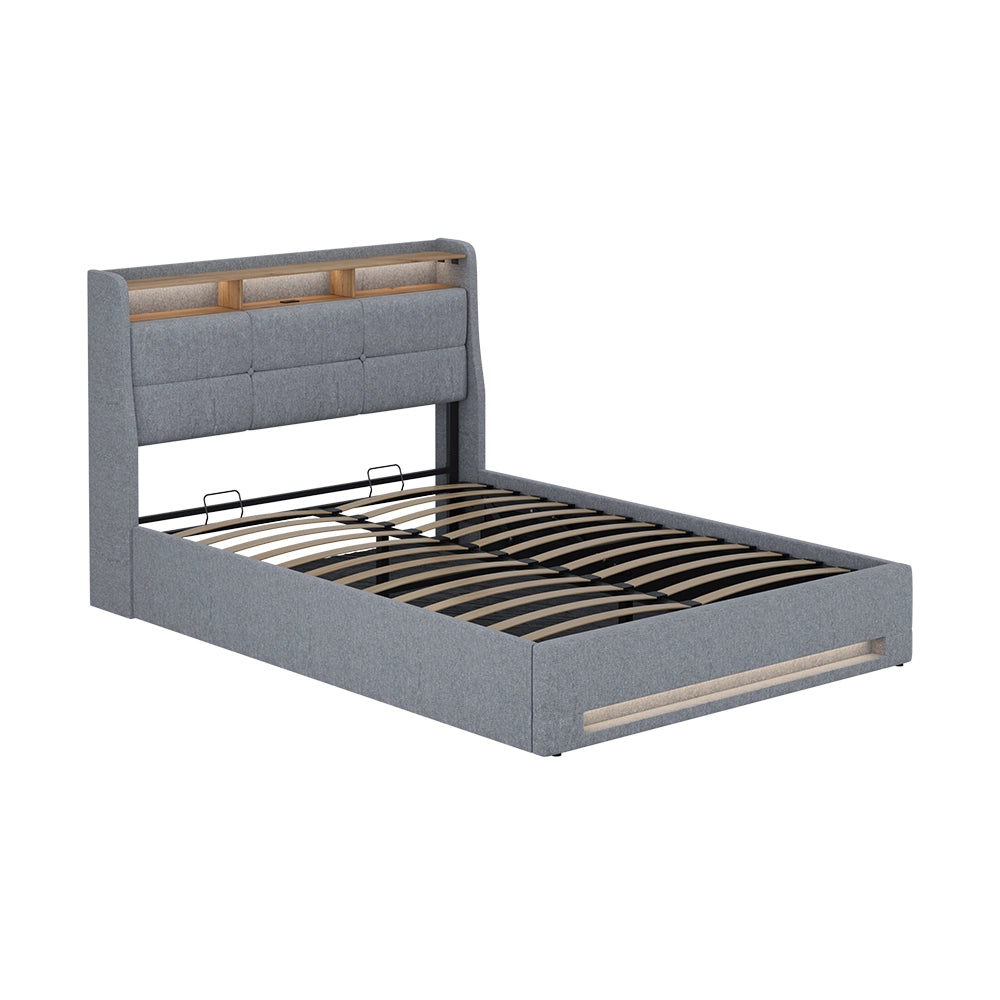 Vitalispa Letto imbottito Grigio/quercia con LED e connessione USB