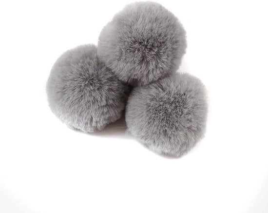 Pomponi per DIY - 6 cm - Finta pelliccia - Accessori per capelli - Lacci elastici - Set di 10 pezzi - Grigio