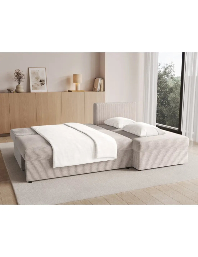 Divano ad angolo Beige 3 posti con chaise longue compatta 206x90x146cm GINA