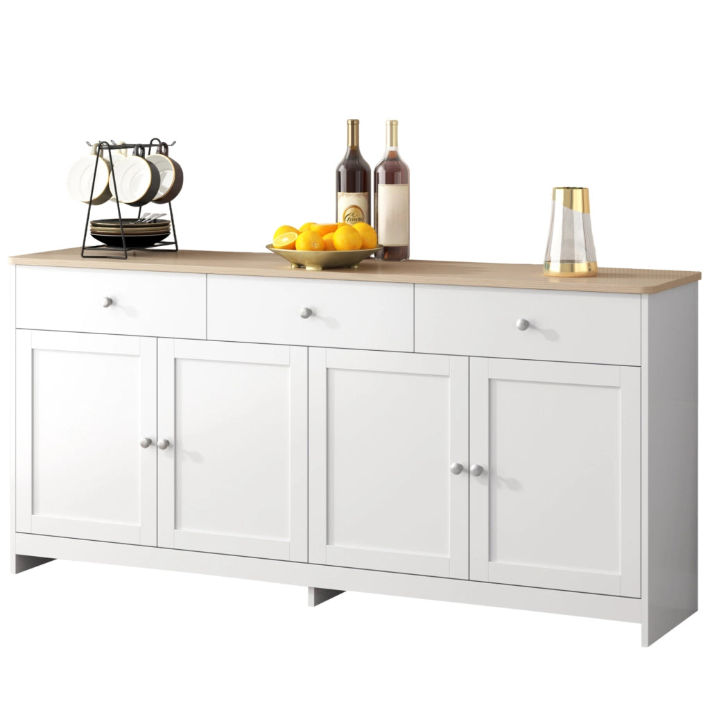Credenza sideboard 160 cm con 4 ante; 3 cassetti e ripiani regolabili; MDF bianco