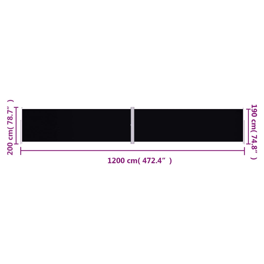 Tenda da Sole Laterale Retrattile Nera 200x1200 cm 318078