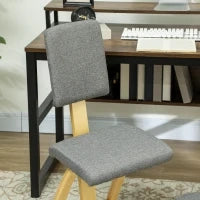 Sedia Inginocchiatoio con Movimento a Dondolo, in Tessuto Effetto Lino e Legno di Betulla, 51x84x93 cm, Grigio