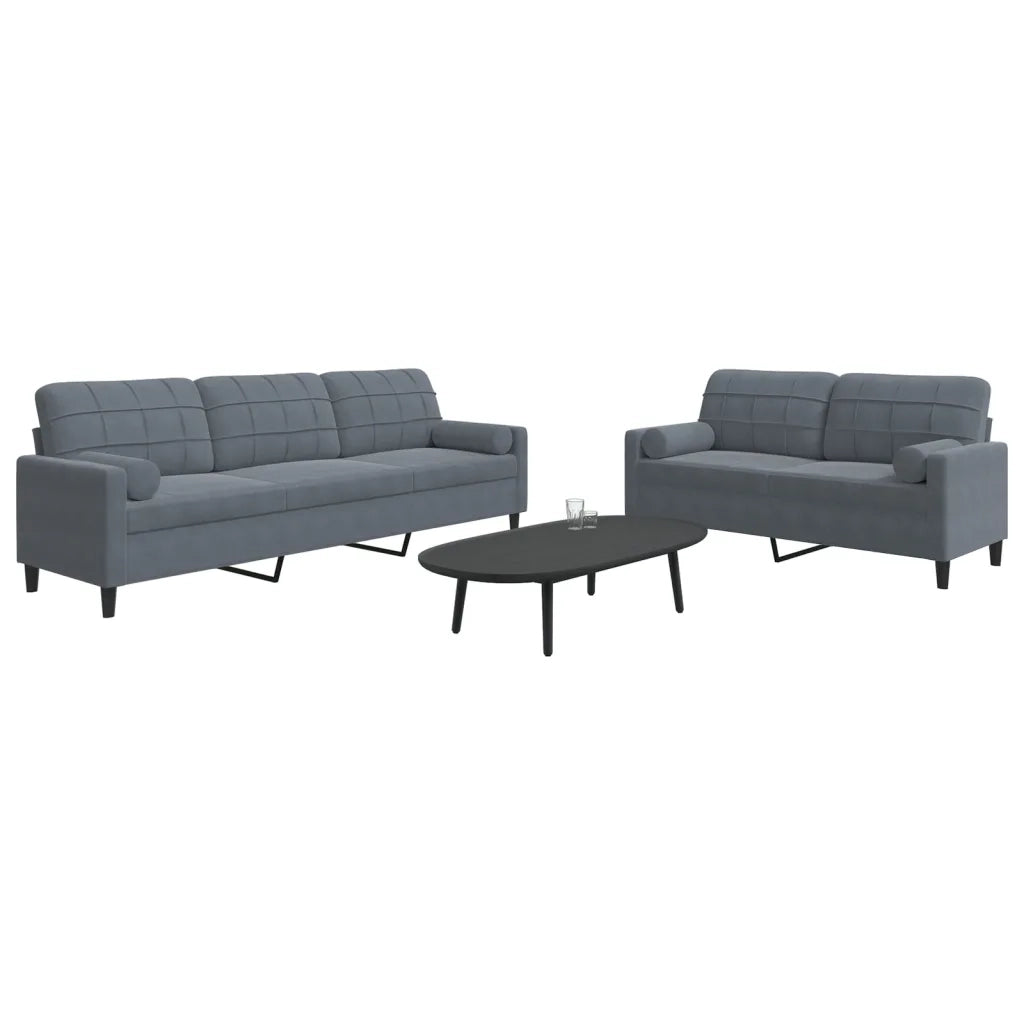 vidaXL Set di Divani 2 pz con Cuscini e Rinforzi Grigio Scuro Velluto