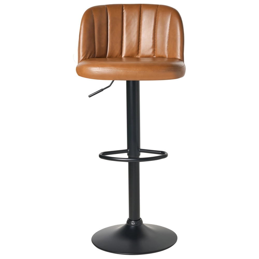 Set di 2 sgabelli girevoli regolabili in altezza con poggiapiedi rivestiti in ecopelle marrone dorato stile retrò