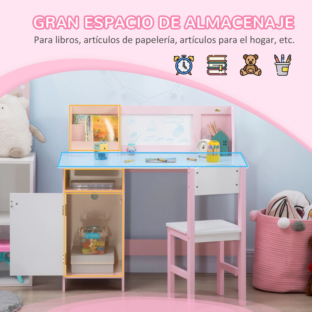 Scrivania per Bambini con Sedia e Ripiani ¨C Zephmum ¨C Rosa 90x45x85 cm