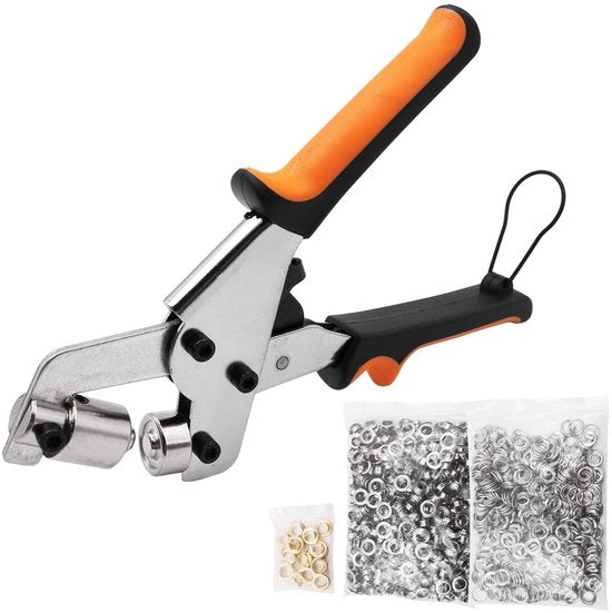 Impacco per occhi portatile - Macchina per l'impacco - 500 pezzi di grommet - 10,5mm - Per lavori con cinghie - Inclusa la guida d'uso