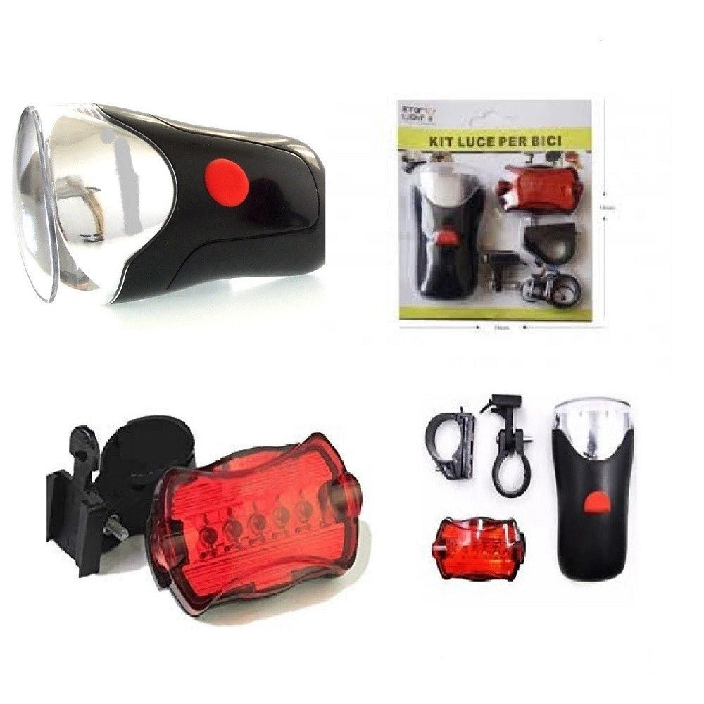 Trade Shop - Kit Luci Led Per Bici Faro Bicicletta Stop Luce Posteriore E Led Anteriore Nero -
