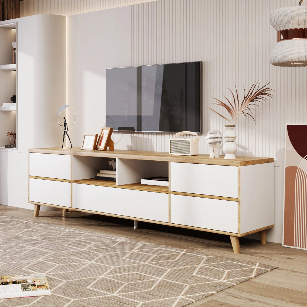 Mobile TV 175x37x51 cm; ampio spazio contenitivo; MDF bianco