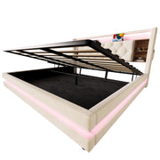 Letto Contenitore 180x200 cm; Letto Matrimoniale con LED; USB; Type-C; in Velluto Beige