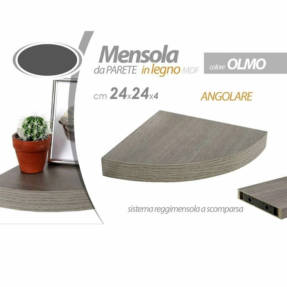 Trade Shop - Mensola Parete Angolare Scaffale Ripiano Ad Angolo In Legno Mdf Olmo 24 X 4 Cm -