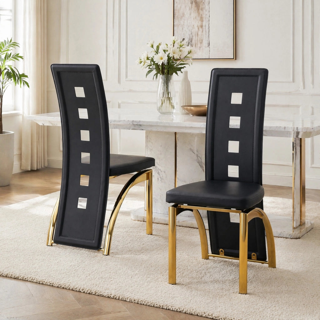 SEDIA da pranzo Set 2 unità 102,5 cm PU nero e metallo oro