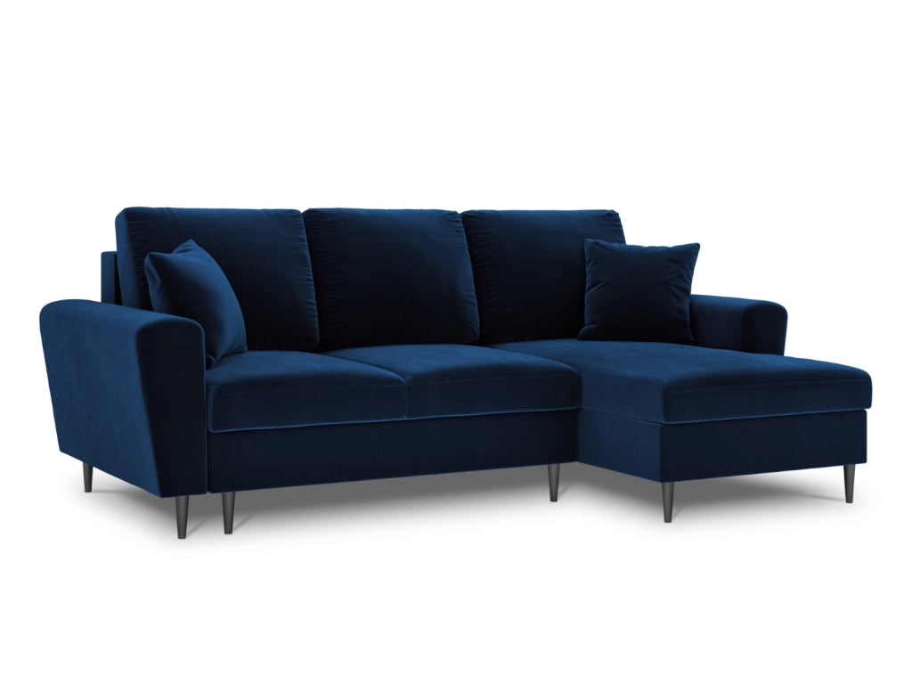 Cosmopolitan Design - Divano convertibile angolare destro con contenitore "Kyoto" 4 posti in velluto blu reale 