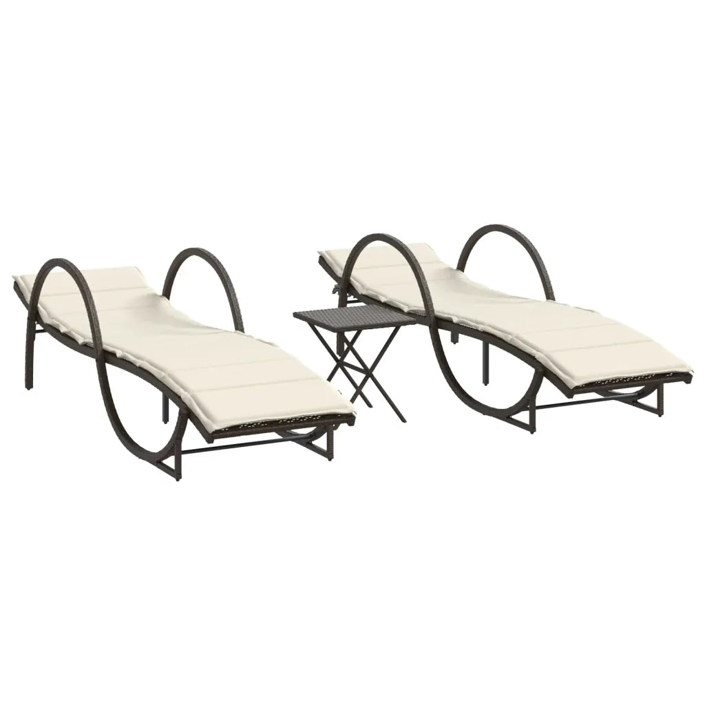 Lettini Prendisole 2 pz con Tavolino Marrone in Polyrattan 368264