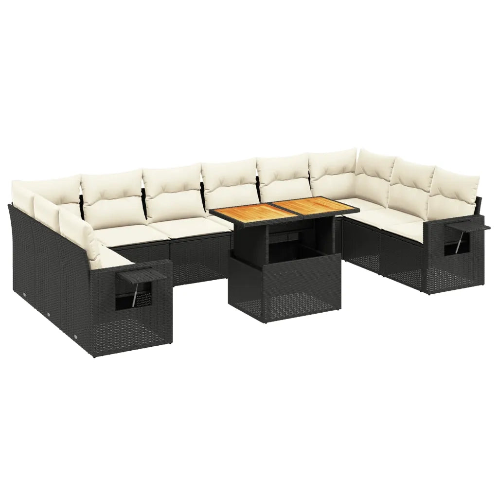 Set Divani da Giardino 11 pz con Cuscini in Polyrattan Nero