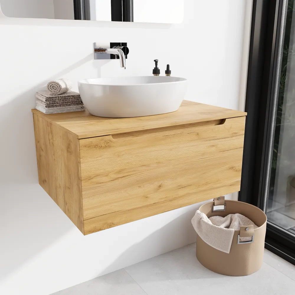 Mobile bagno sospeso 60 cm rovere chiaro un cassettone con top | Bako