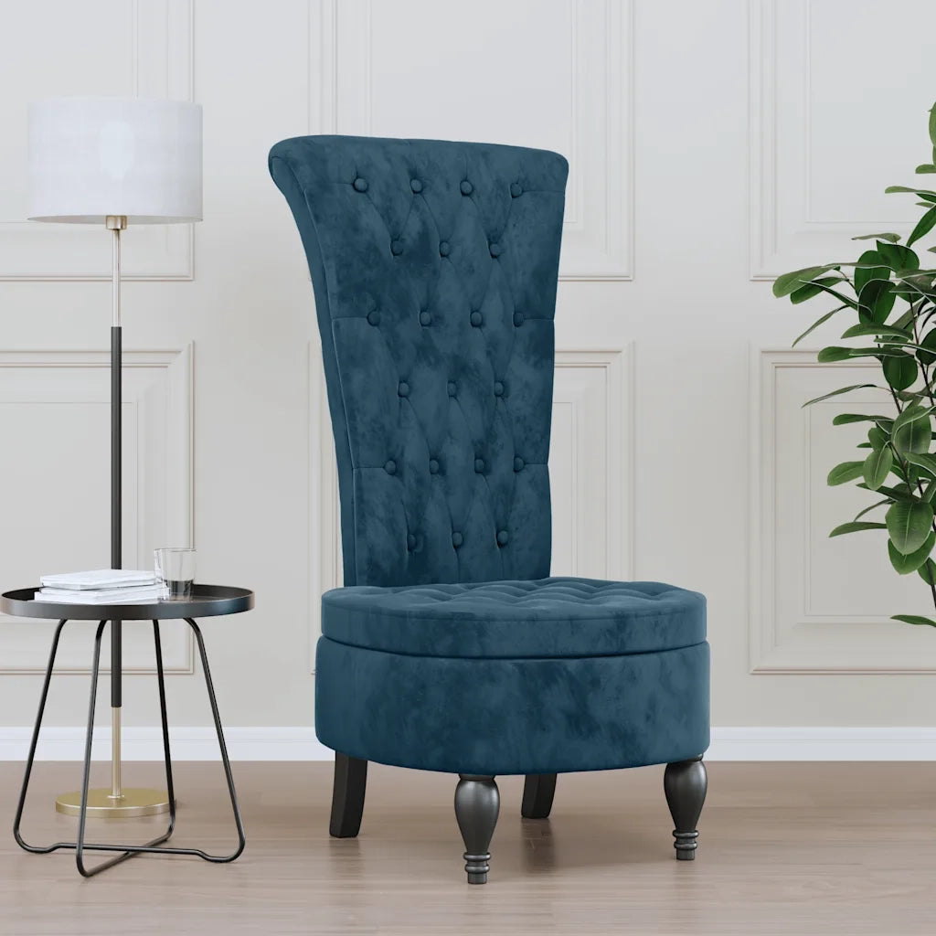 Poltrona | Sedia con Schienale Alto Design con Bottoni in Velluto Blu