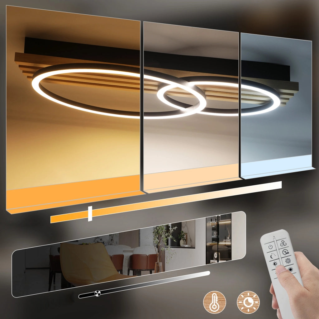 ZMH Lampada da soffitto LED in legno dimmerabile 55 cm 36W 2 anelli design geometrico telecomando per camera letto