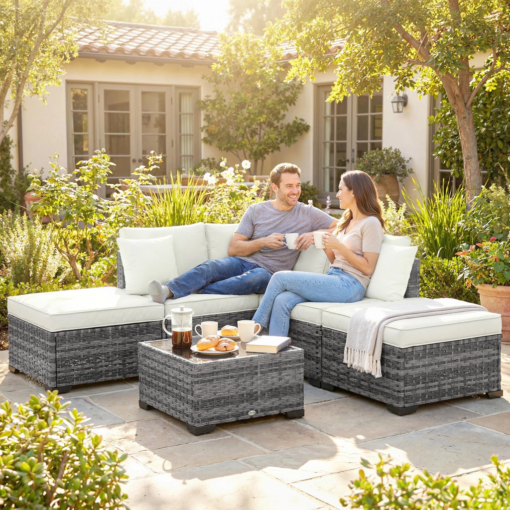 Set Mobili da Giardino 6 Pezzi ¨C Xylo ¨C Divano, Tavolino, Sedie in Polyrattan e Acciaio con Cuscini, Grigio