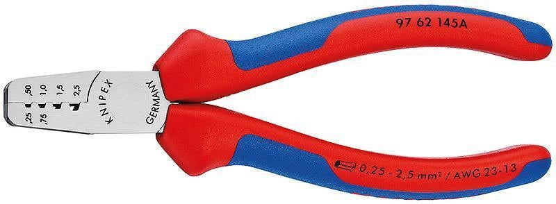 KNIPEX 97 62 145 A Crimpatrici per terminali a bussola 0,25—2,5 mm² 4 alloggiamenti impugnatura comfort colore Nero