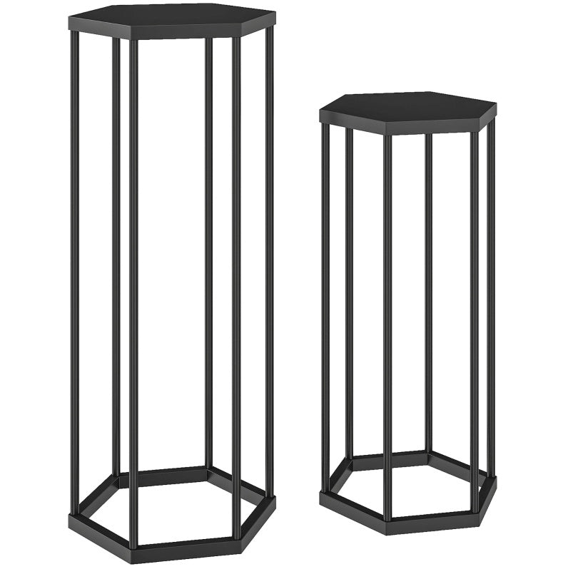Set di 2 portapiante esagonali in metallo nero