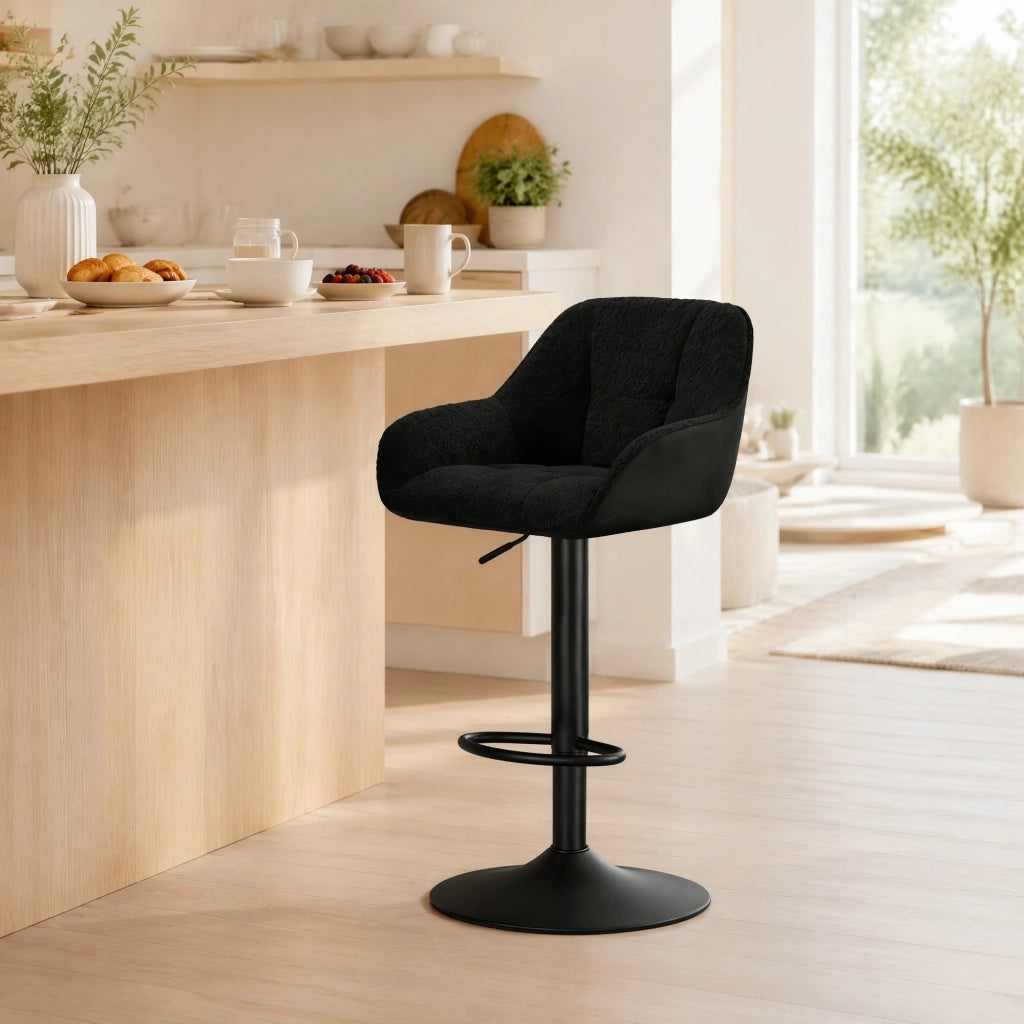 Set di 2 sgabelli da bar girevoli e regolabili in altezza, rivestimento Chenille e Corduroy, nero