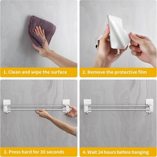 Bar di asciugamani in acciaio inossidabile 64 cm - senza foratura per bagno e cucina