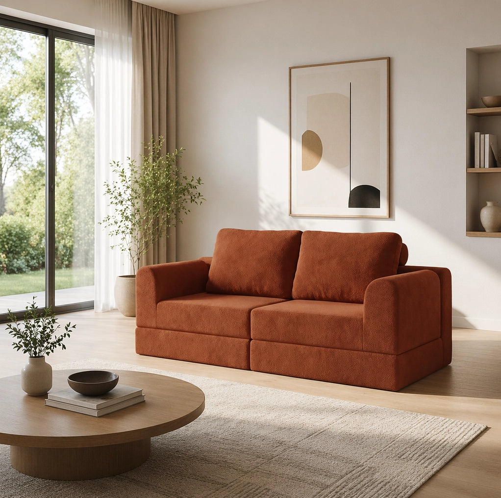 Divano letto convertibile in flanella marrone; 93 x 37 x 37 cm