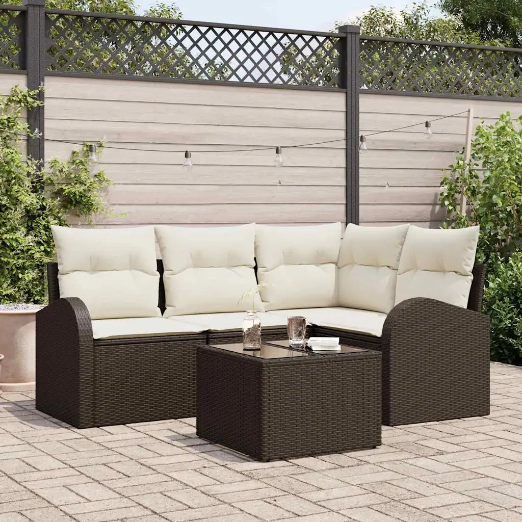 Set Divano da Giardino 5 pcs Marrone e bianco polyrattan 3354697