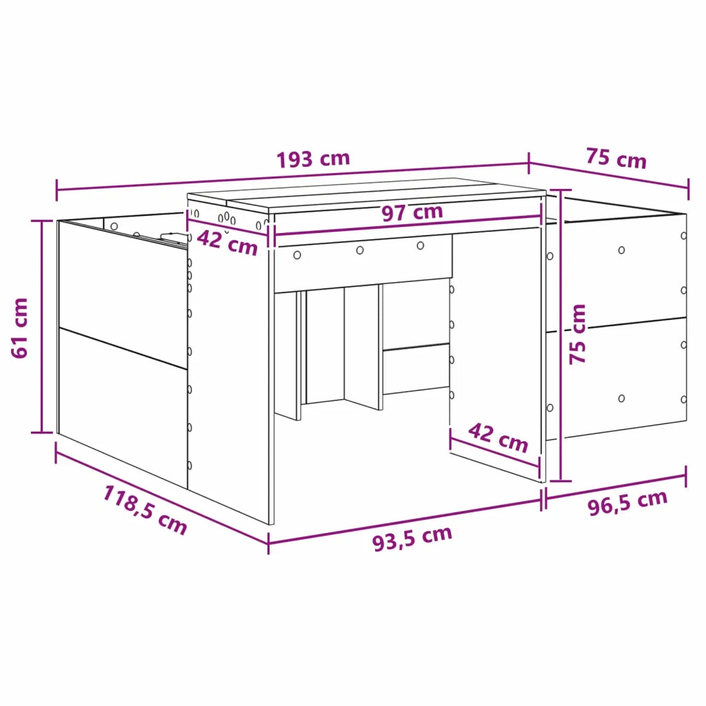 Letto alto per bambini con scrivania Rovere Fumo 75 x 190 cm